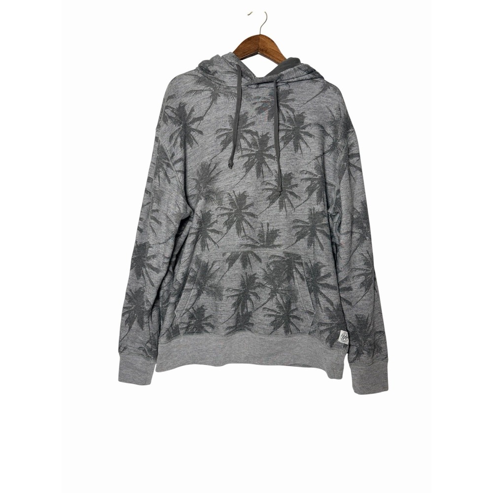 Express Hoodie Pullover Sweatshirt Mens M Grey Palm Tree Print